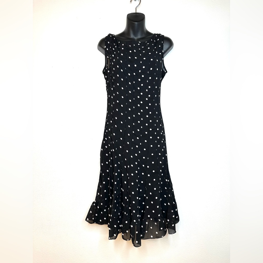 Studio Women’s Polka Dot Midi Dress 14P Trumpet Hem Retro Flirty Twee Vintage
